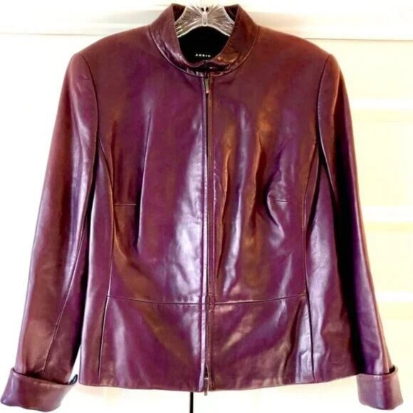 New AKRIS Aubergine Lambskin Leather Bomber Jacket 12 Made in Italy MSRP $3990 - Picture 3 of 9